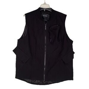 Reason‎ Vest Mens M Black Quilted Bomber Utility Zip Front Pockets $79 NEW